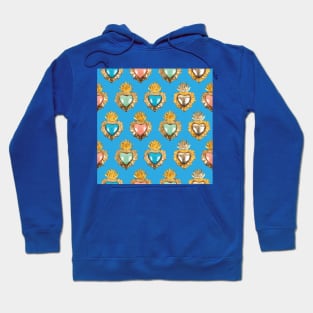 Mexican milagrito pastel colors blue sacred heart golden oaxaca folk art elegant seamless pattern Hoodie